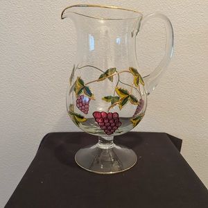 Romanian Handcrafted Crystal Grapevine Pitcher w/22 Karat Gold 11”
